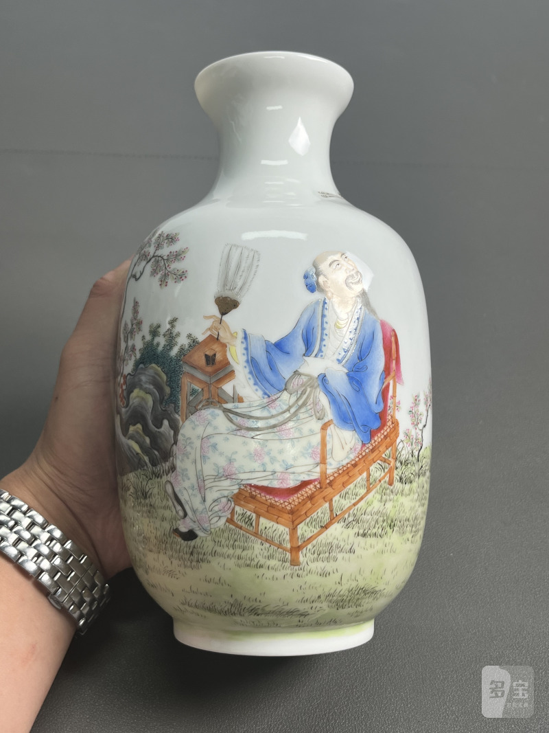 民国 粉彩高仕诗文灯笼瓶 - 图3